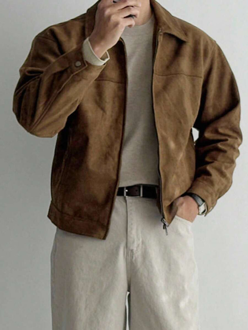 Brown Suede Faux Fur Jacket - 1