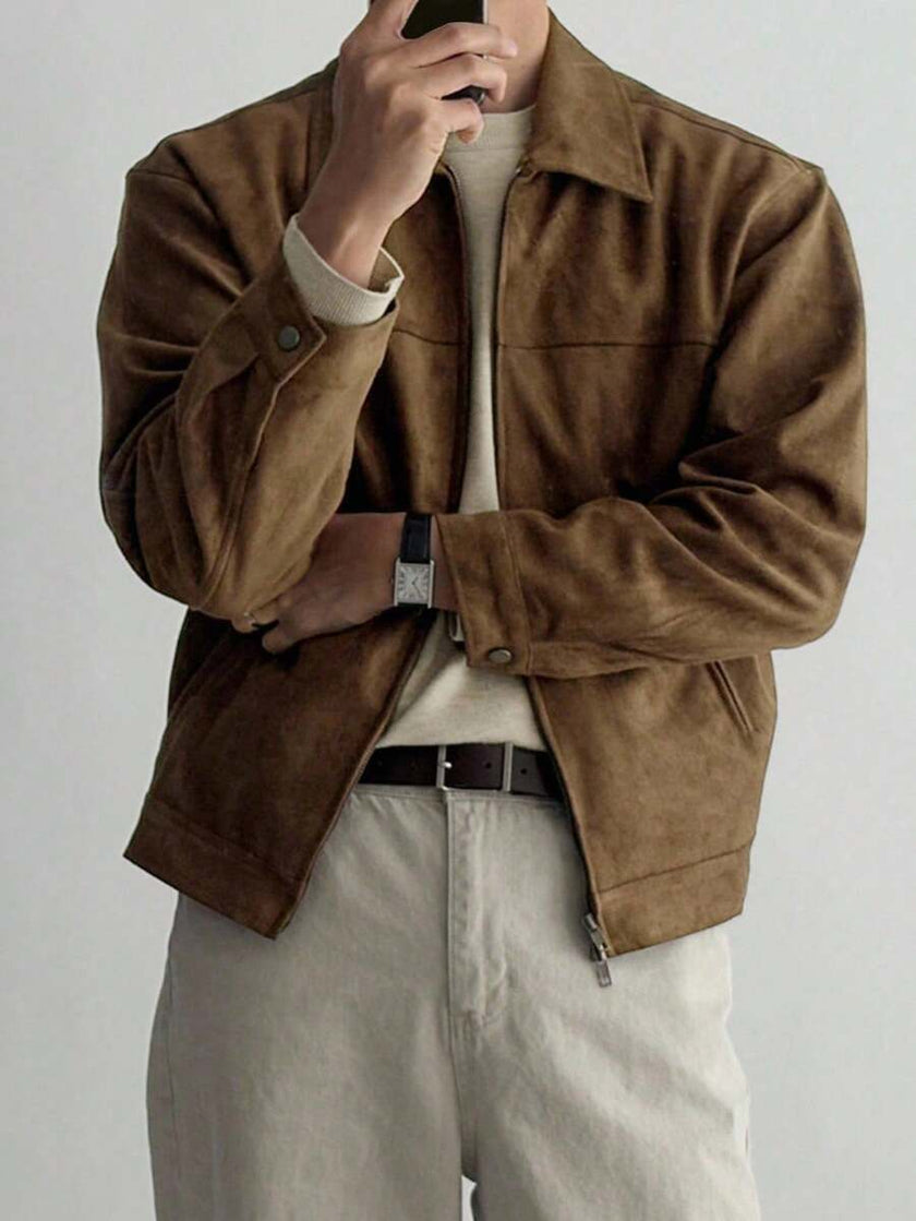 Brown Suede Faux Fur Jacket - 4