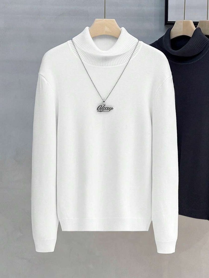 High Neck Knit Sweater Black - 3