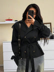 Black Trench Coat With Belt - 8