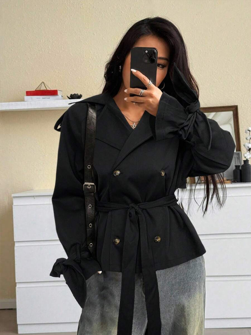 Black Trench Coat With Belt - 8