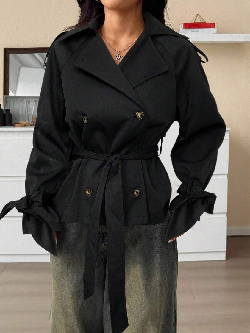 Black Trench Coat With Belt - 11