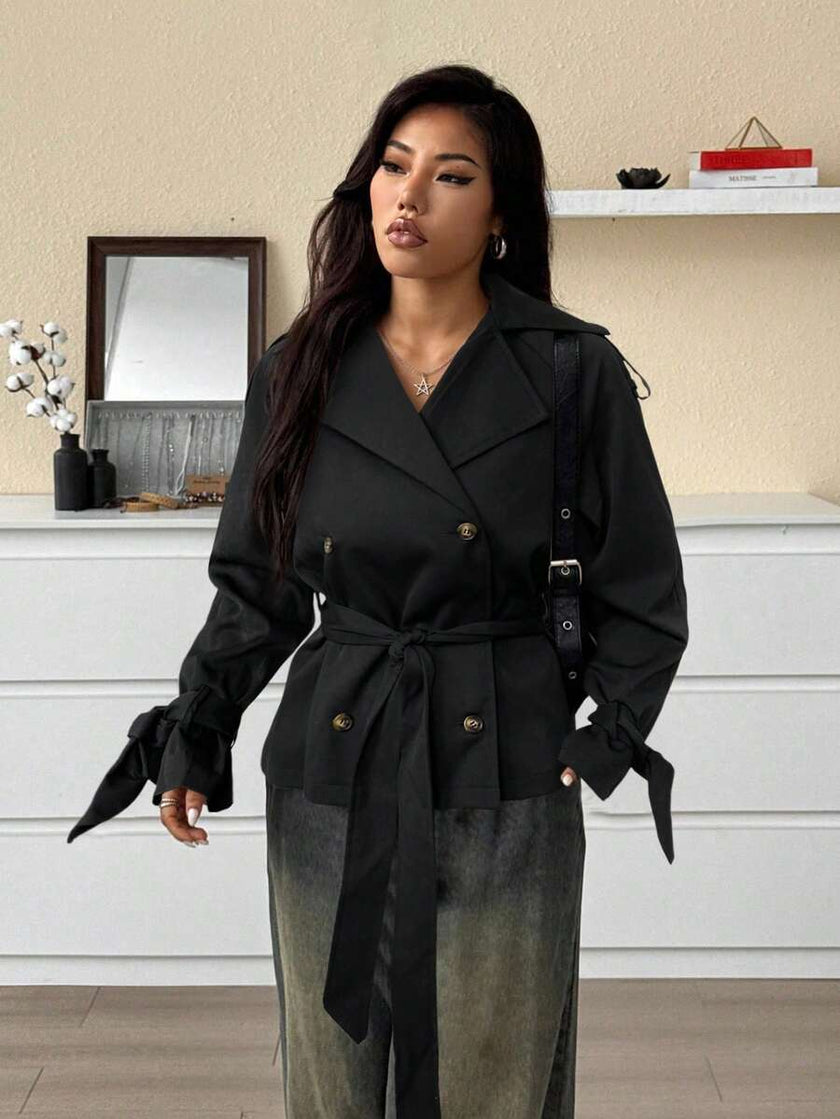 Black Trench Coat With Belt - 12