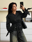 Black Trench Coat With Belt - 13