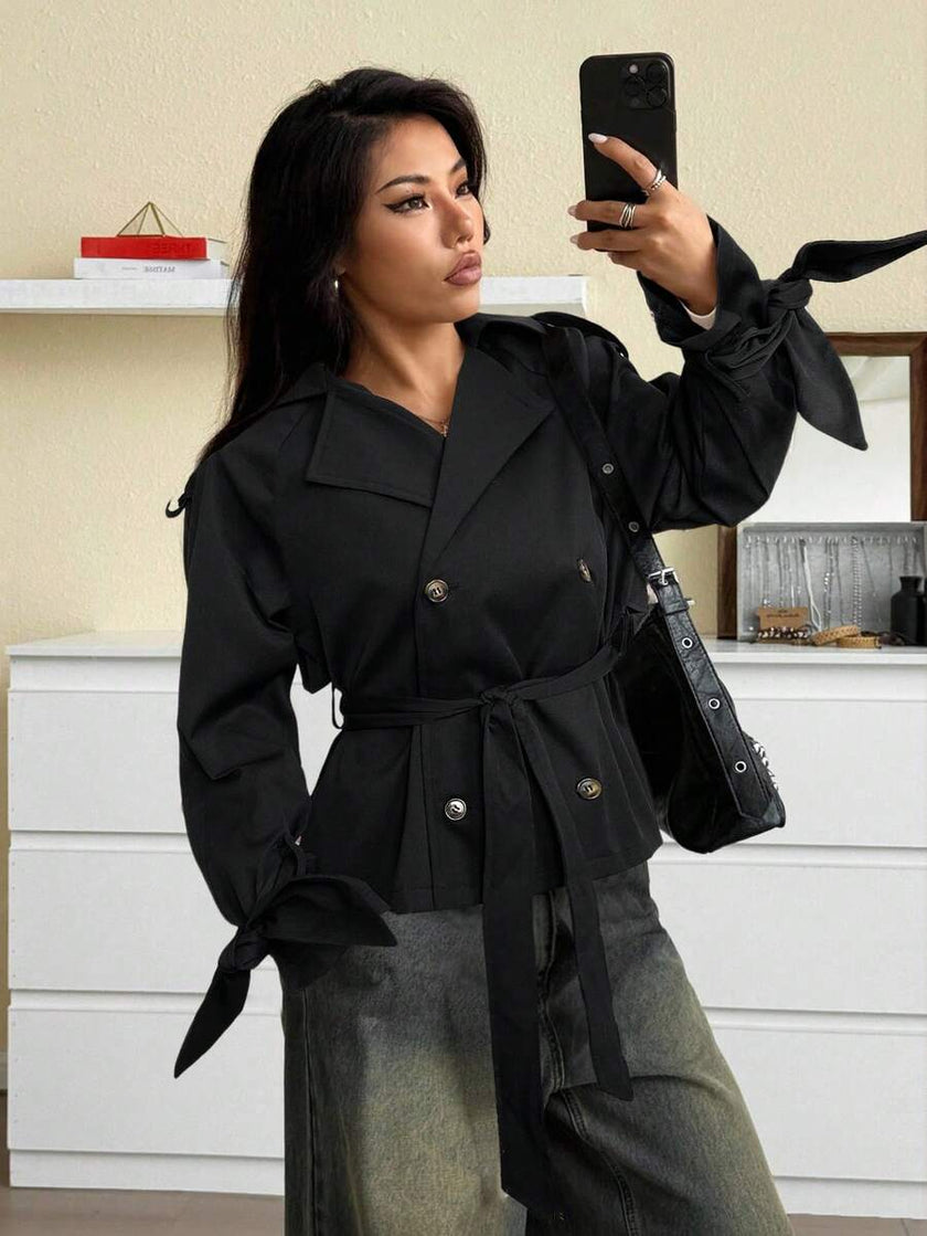 Black Trench Coat With Belt - 13