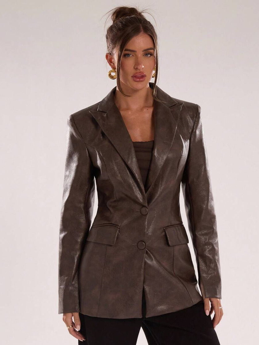 Burgundy Leather Suit Jacket - 25