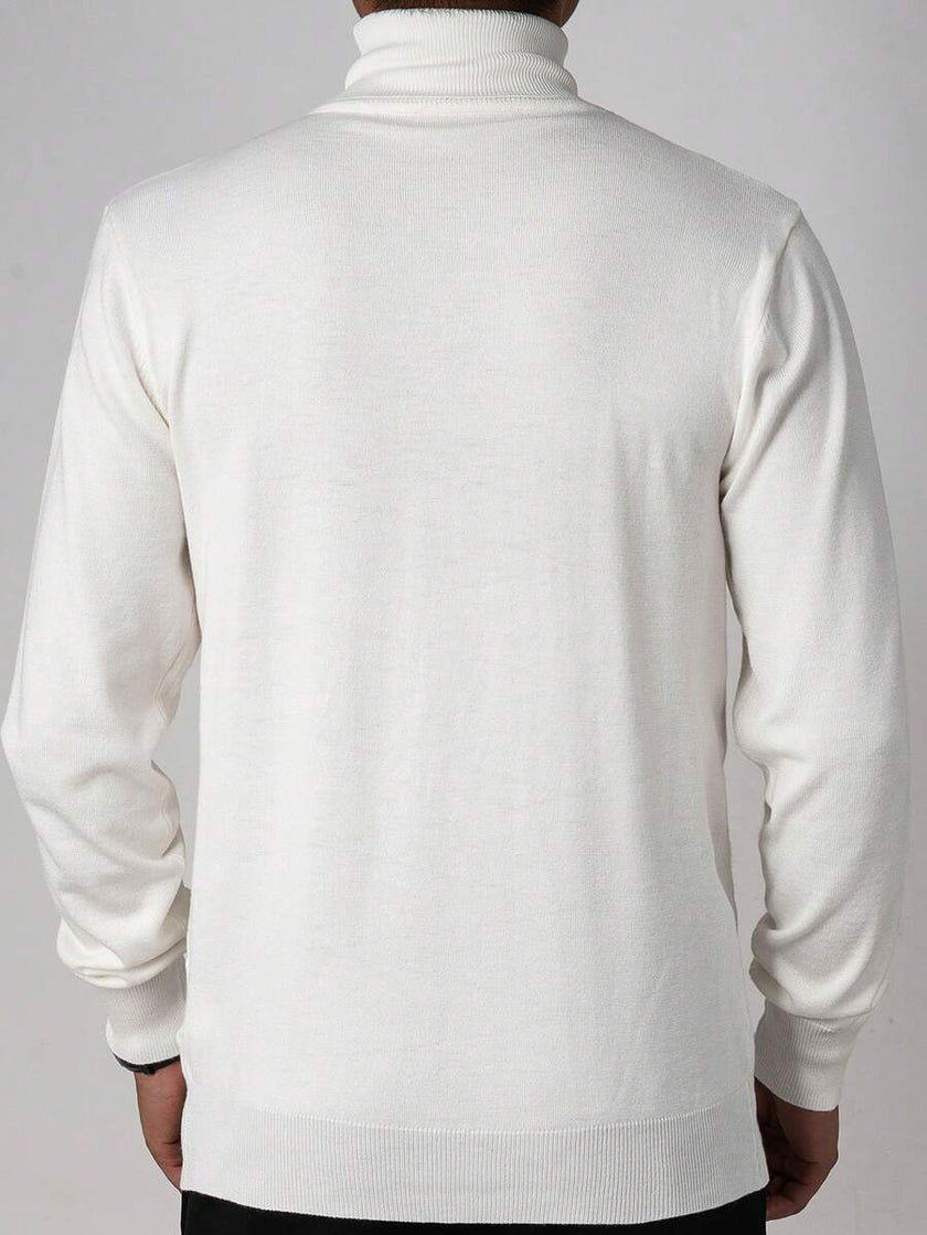 High Neck Knit Sweater White - 3