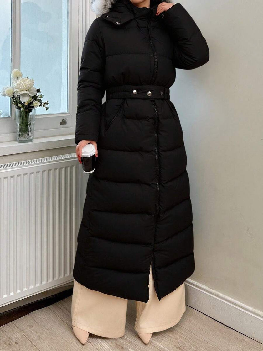 Quilted Long Puffer Coat Black - 1