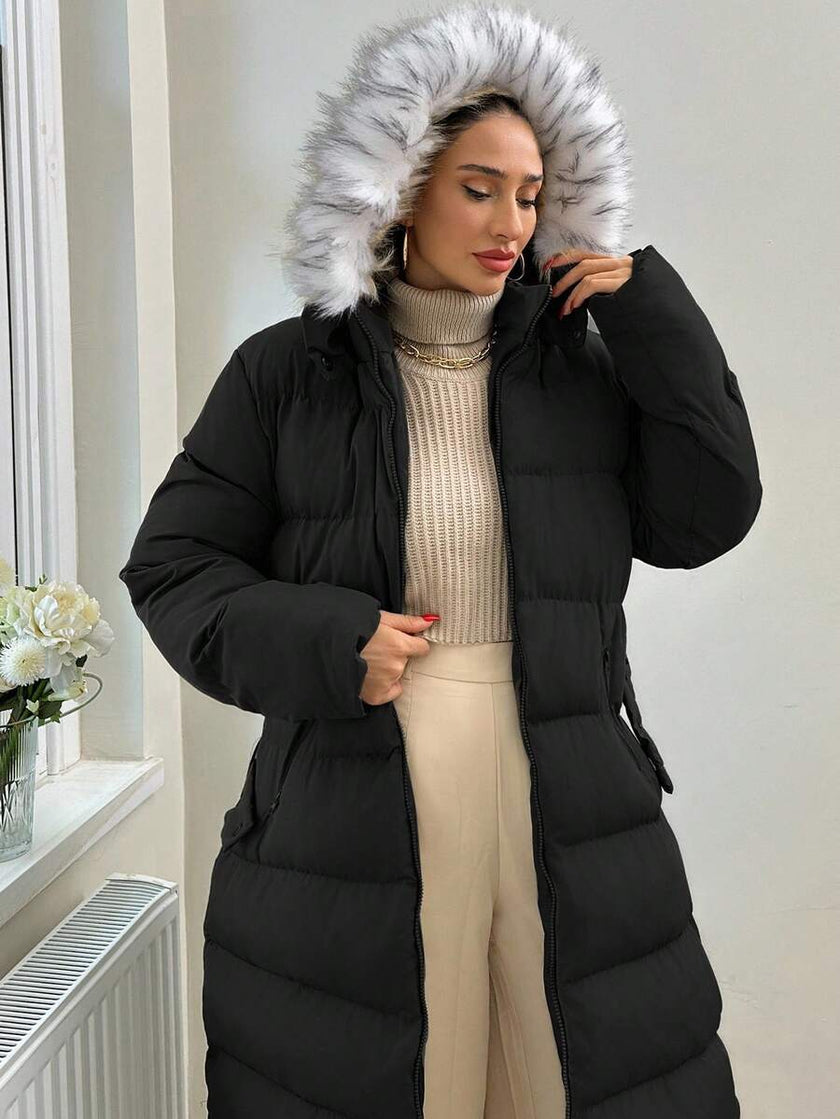 Quilted Long Puffer Coat Black - 4