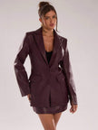 Burgundy Leather Suit Jacket - 37