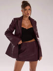 Burgundy Leather Suit Jacket - 36