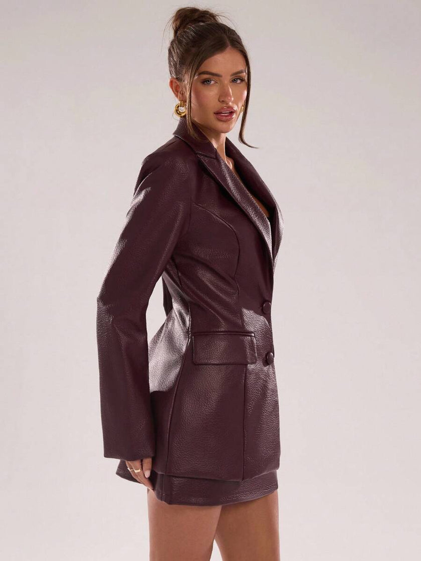 Burgundy Leather Suit Jacket - 38