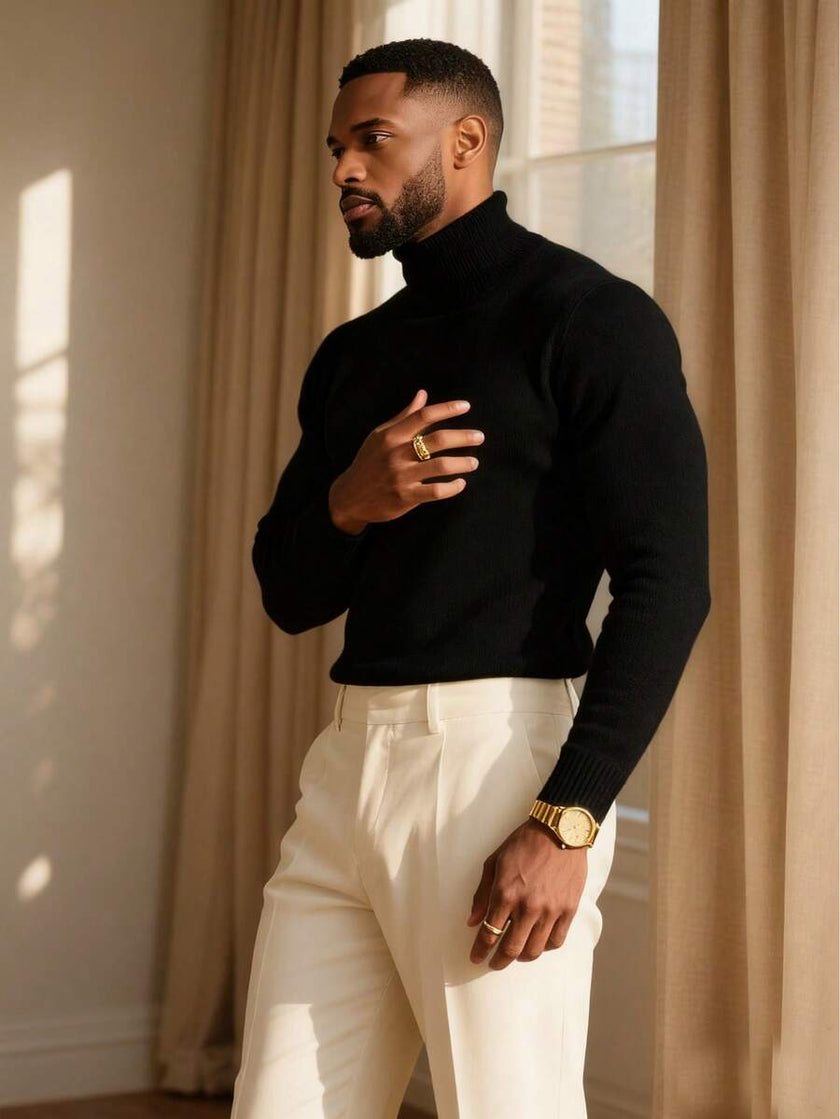 High Neck Knit Sweater Black - 8