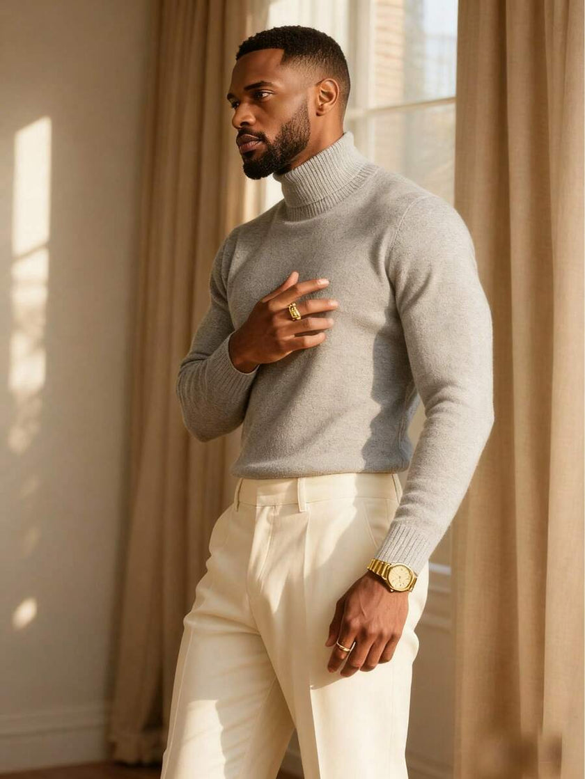 High Neck Knit Sweater Black - 19