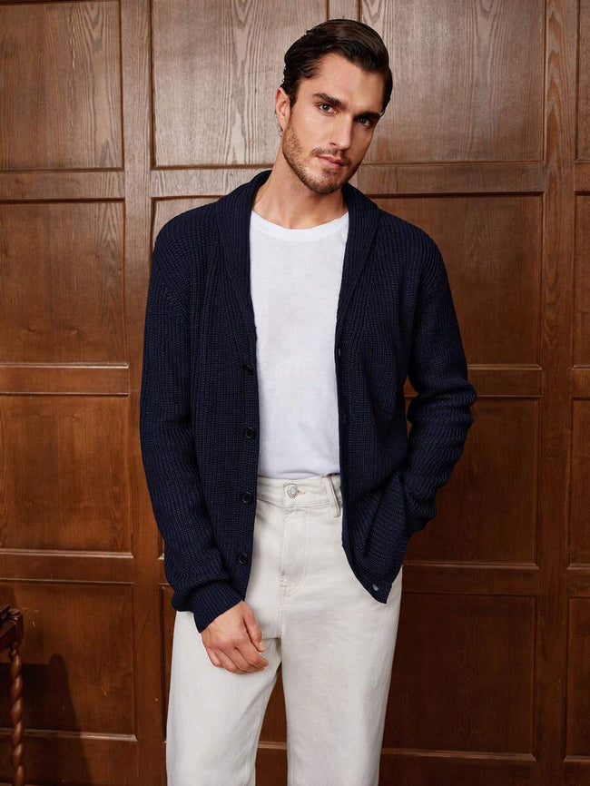 Royal Blue Men's Shawl Cardigan - 2