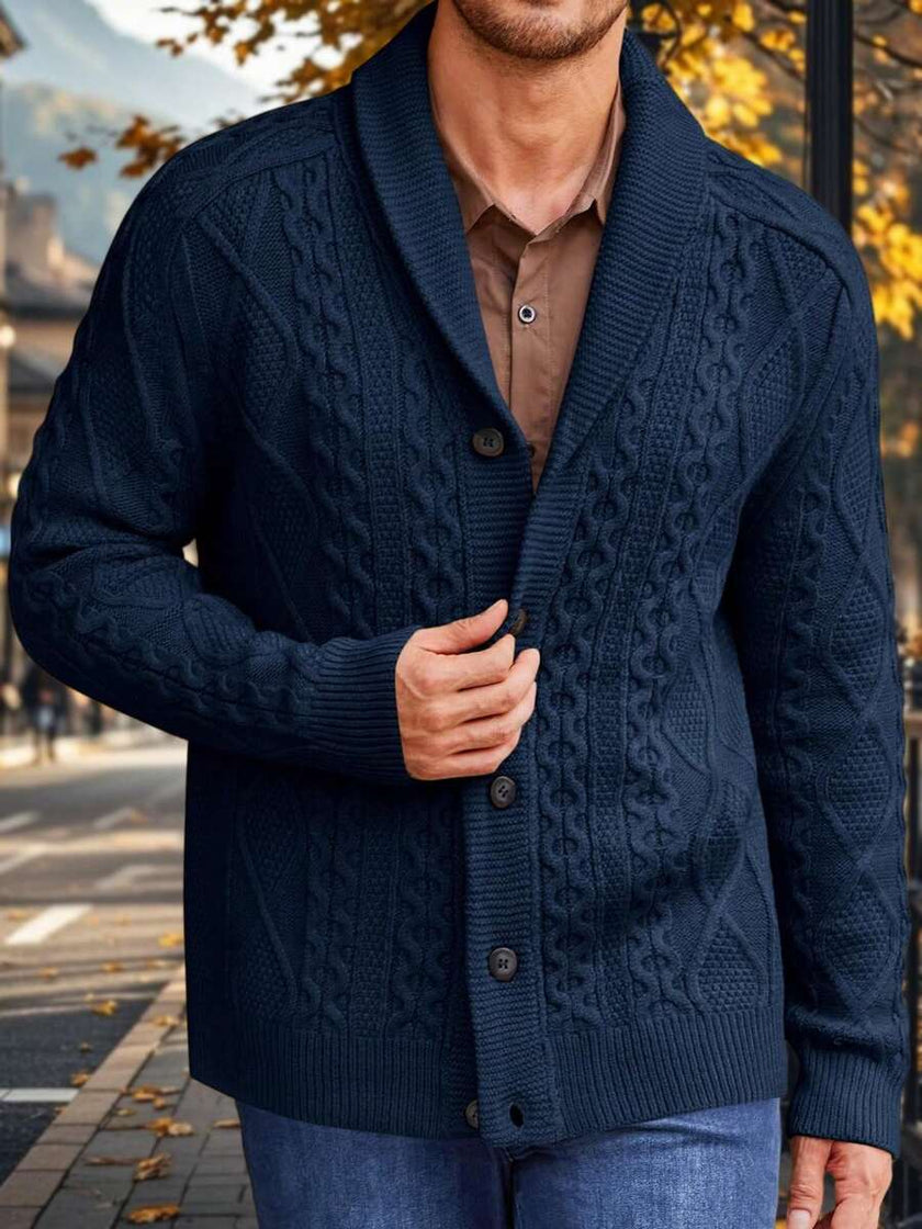 Chunky Knit Cardigan Navy Blue - 27