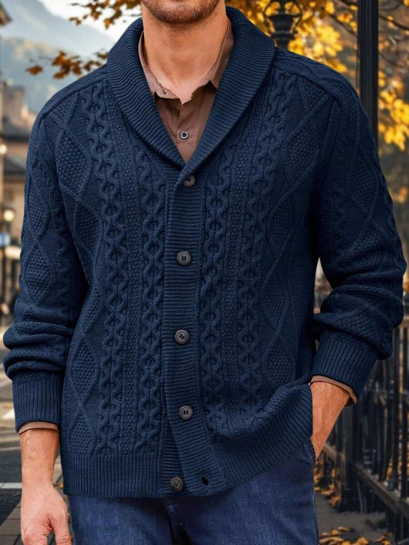 Chunky Knit Cardigan Navy Blue - 26