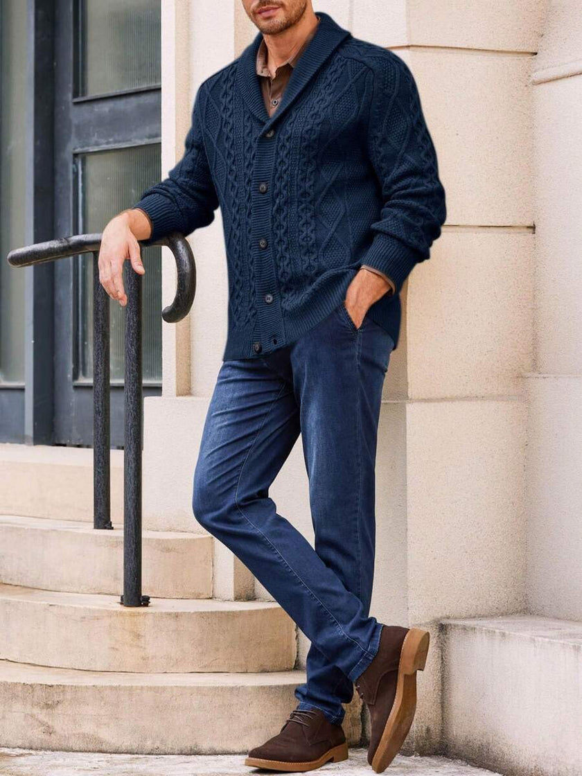 Chunky Knit Cardigan Navy Blue - 29