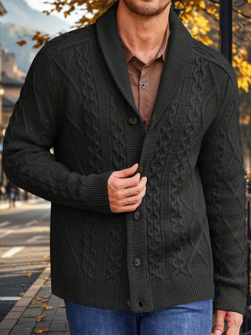 Chunky Knit Cardigan Navy Blue - 17