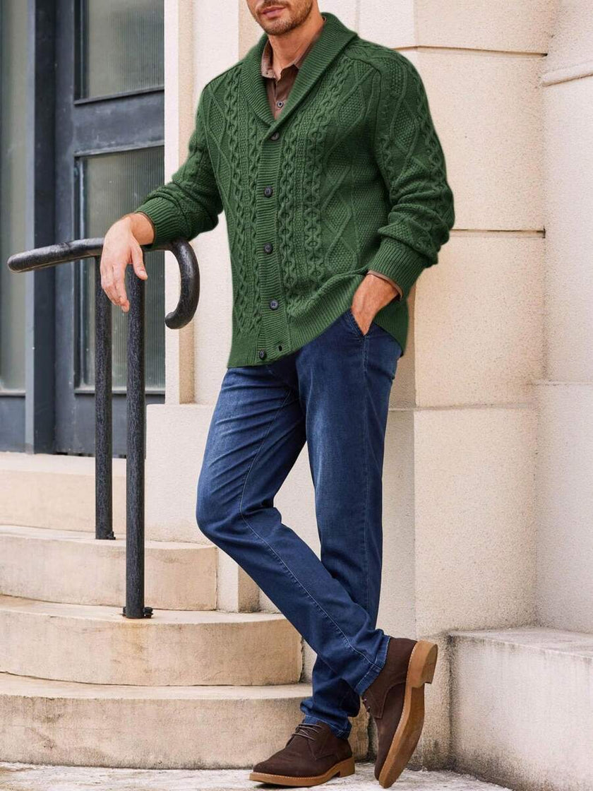 Chunky Knit Cardigan Navy Blue - 4