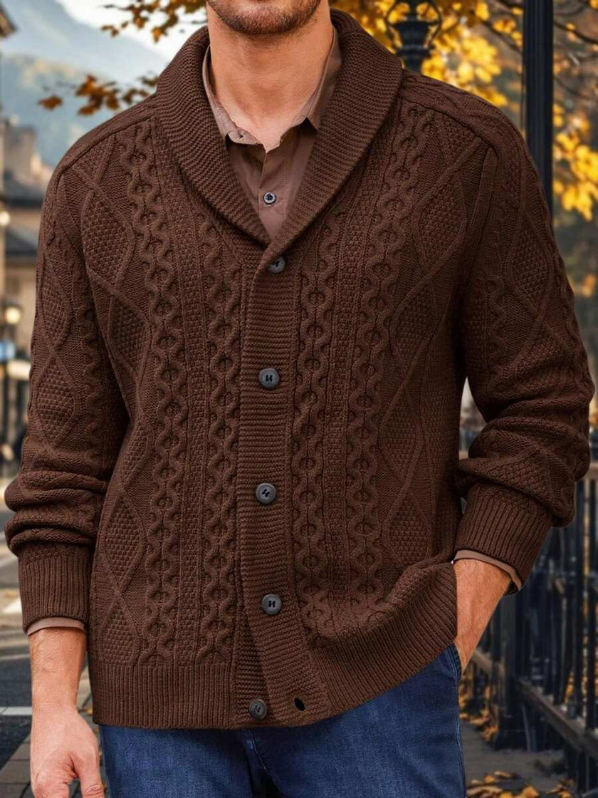 Chunky Knit Cardigan Navy Blue - 11