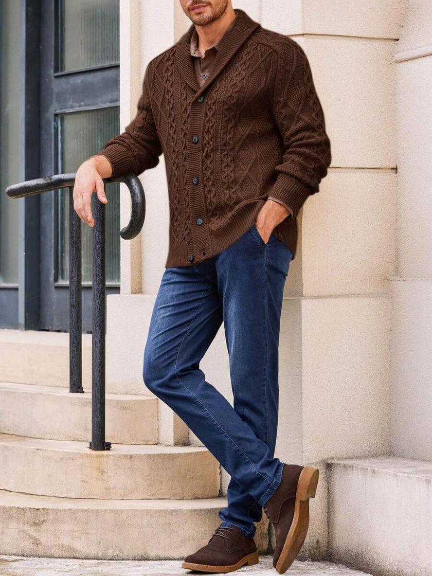 Chunky Knit Cardigan Navy Blue - 14