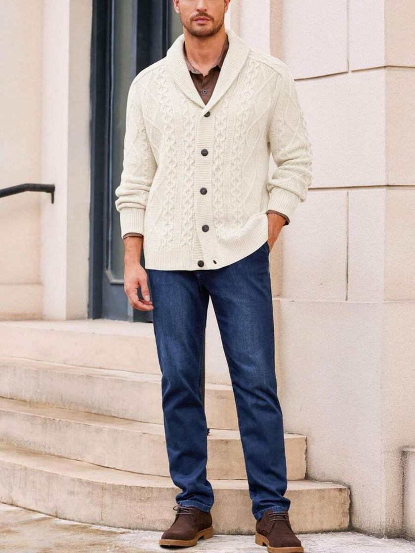 Chunky Knit Cardigan Navy Blue - 39