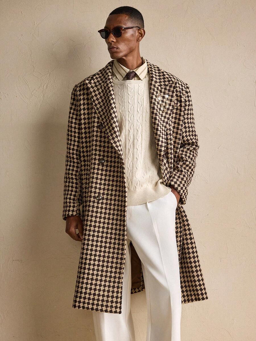 Oversized Wool Coat Plaid Khaki - 1