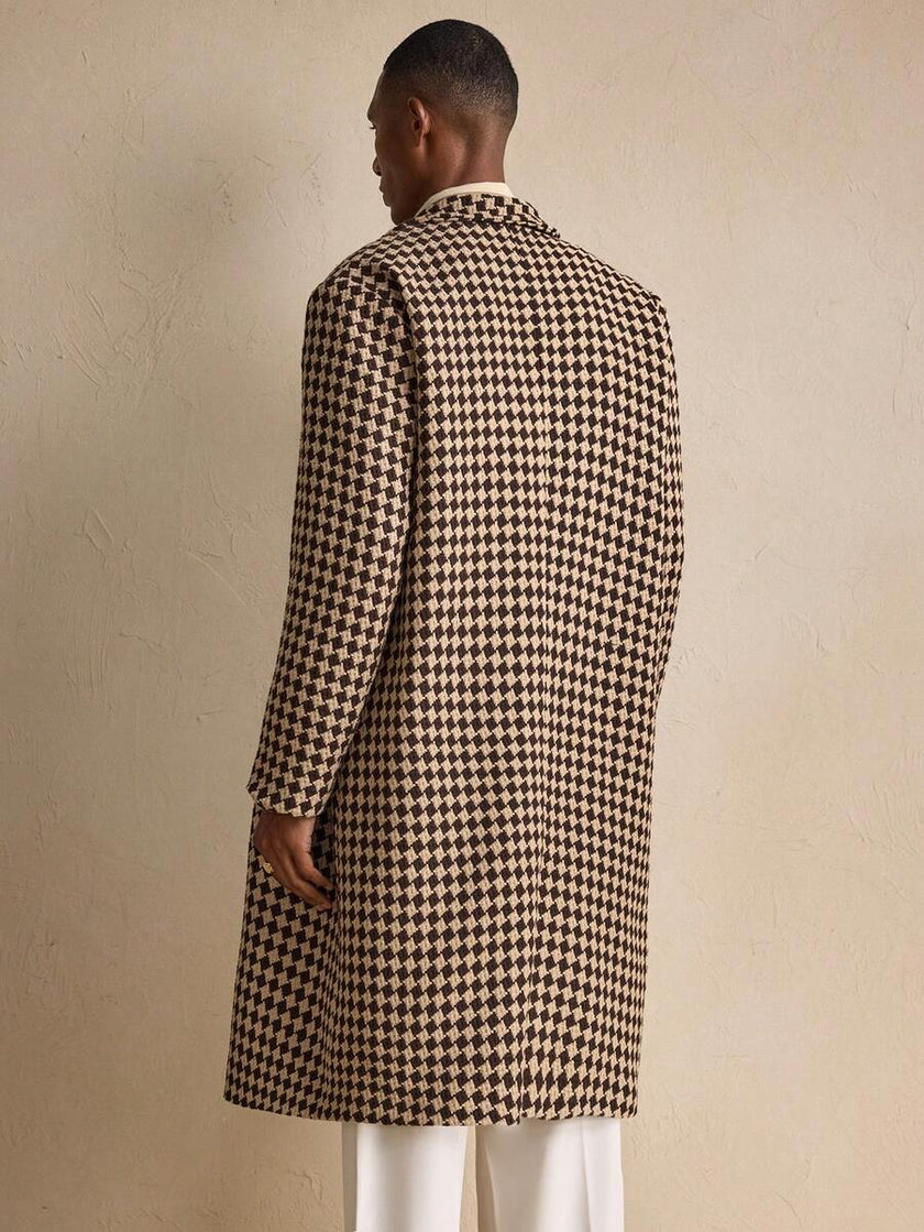 Oversized Wool Coat Plaid Khaki - 6