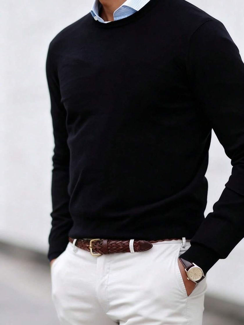 Solid V-Neck Sweater Navy - 17