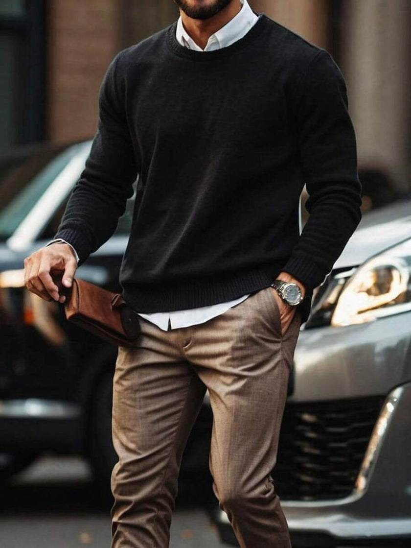 Solid V-Neck Sweater Navy - 14