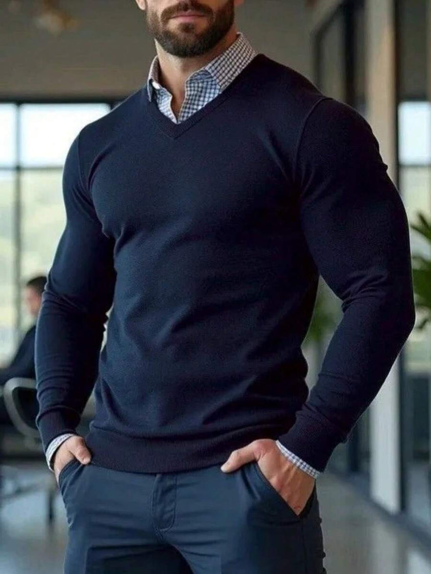 Solid V-Neck Sweater Navy - 30