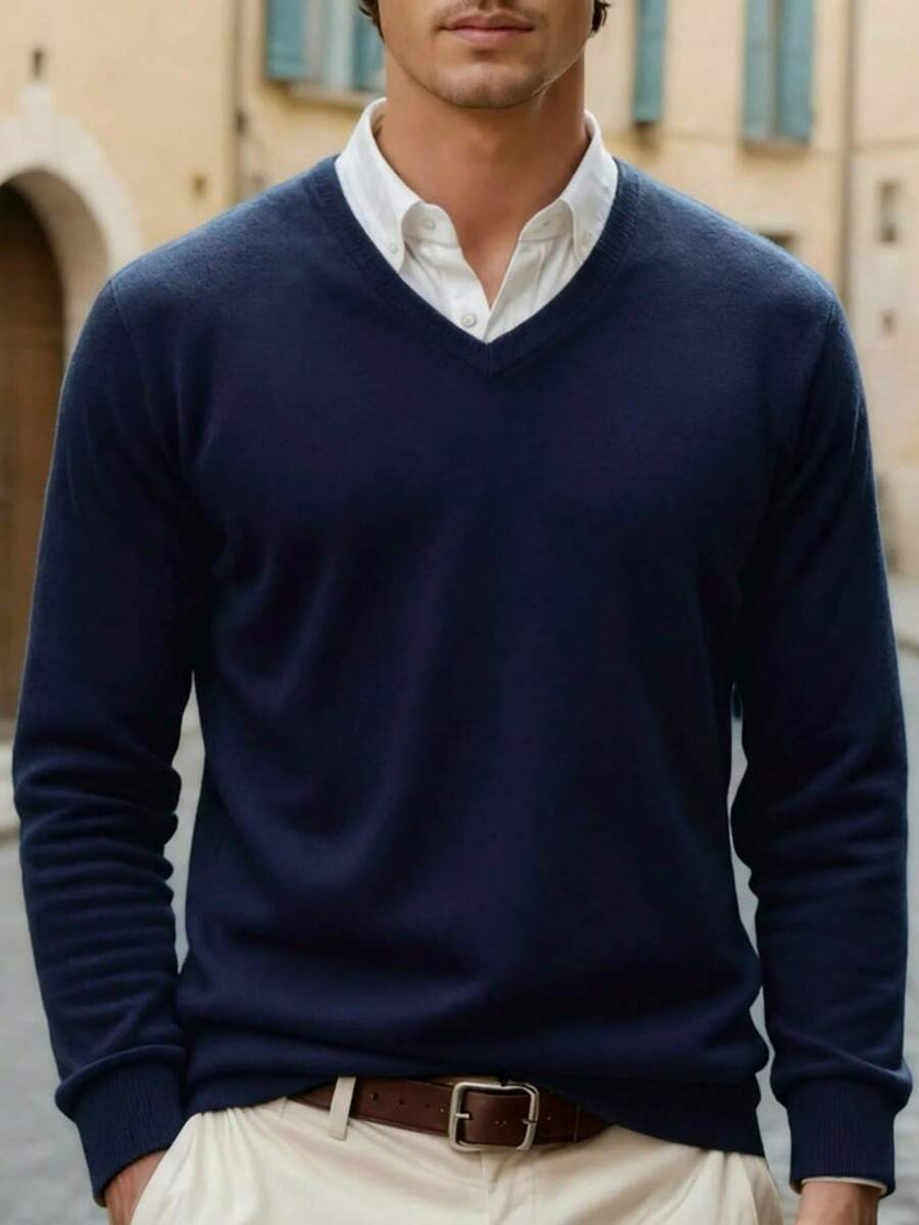 Solid V-Neck Sweater Navy - 27