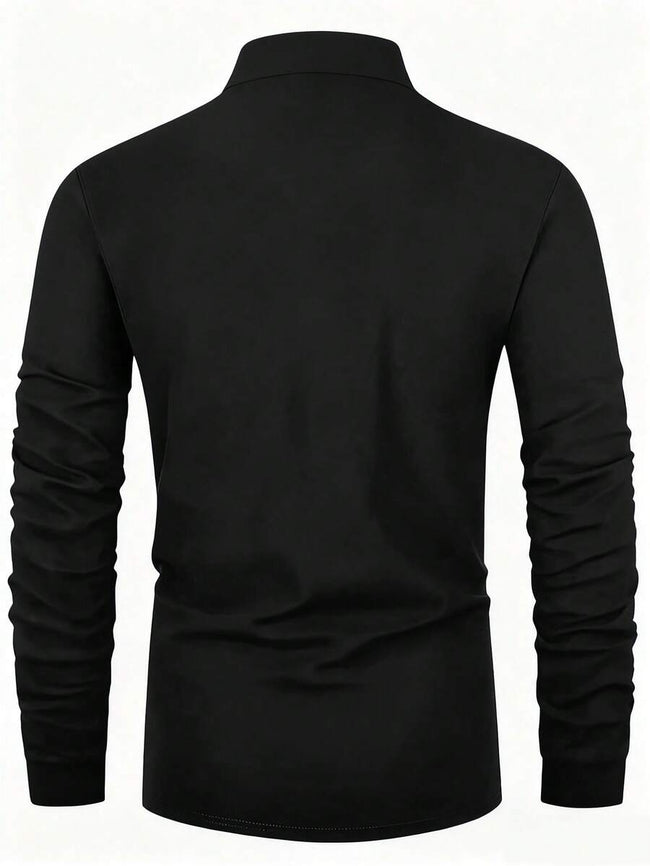 Embroidered Long Sleeve Polo Shirt - 2