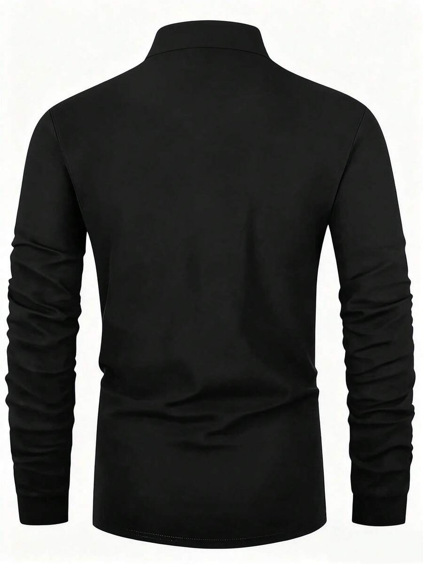 Embroidered Long Sleeve Polo Shirt - 2