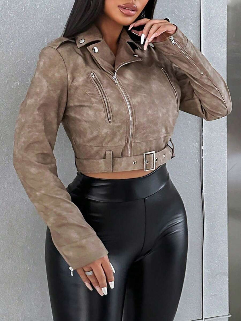 Retro Leather Short Jacket - 34