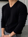 Casual V-Neck Sweater Black - 1