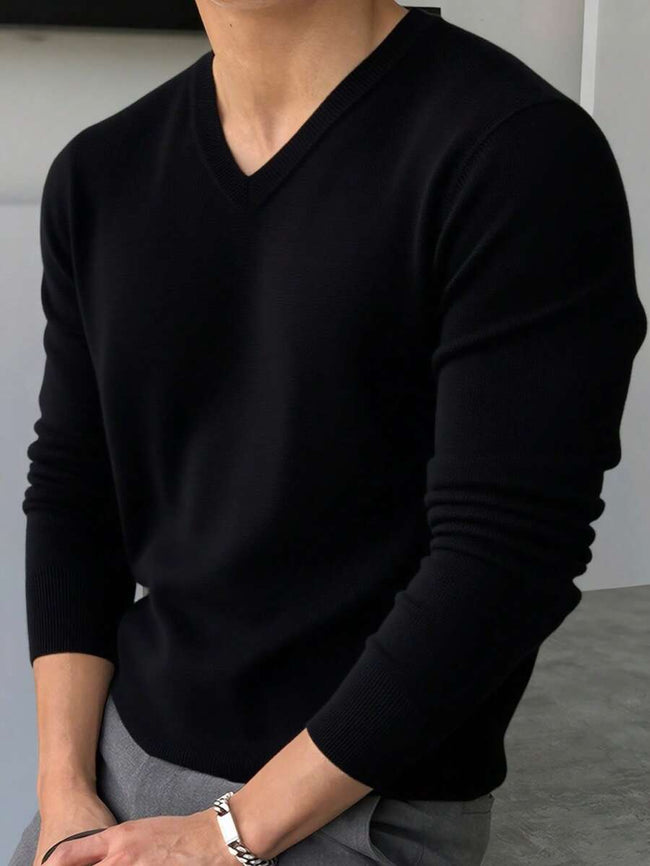 Casual V-Neck Sweater Black - 1
