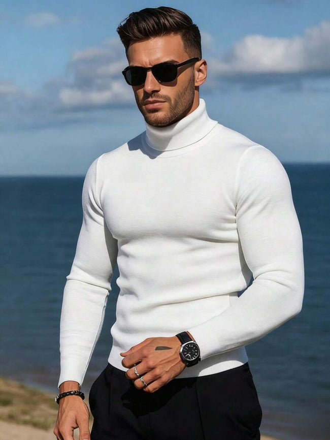 High Neck Knit Sweater White - 1