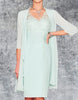Mint green chiffon midi dress and two-piece set for women by FJØRNA, featuring elegant flowing fabric and stylish design.