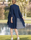 Navy blue tulle midi dress for women, pleated two-piece set by FJØRNA, featuring a flowy skirt and matching top.