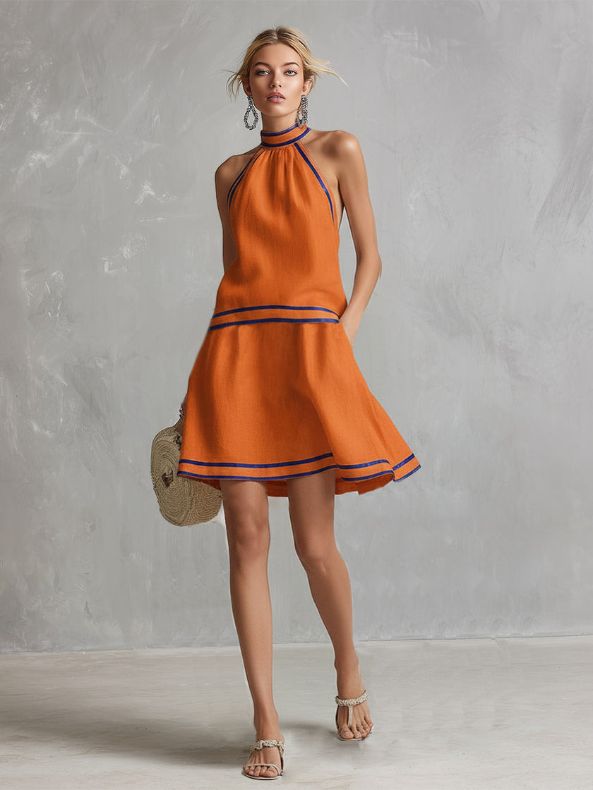 Orange Linen Sleeveless Mini Elegant Dress Elegant | Evening Dress