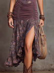 FJØRNA vintage ruched midi dress for women, showcasing a fitted silhouette and elegant design in a stylish fabric.