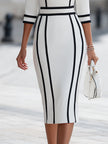 FJØRNA elegant piping bodycon midi dress, black fitted dress with sleek design and stylish piping details, perfect for formal occasions