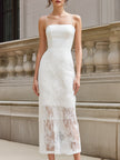 FJØRNA spaghetti strap lace overlay bodycon midi dress, elegant black dress with fitted silhouette and delicate lace details.