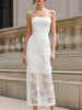 FJØRNA spaghetti strap lace overlay bodycon midi dress, elegant black dress with fitted silhouette and delicate lace details.