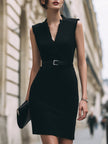 Sleeveless Wrap V-Neck Belted Mini Dress