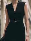 Sleeveless Wrap V-Neck Belted Mini Dress