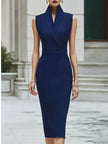 FJØRNA chic sleeveless midi dress with lapel collar and structured design, perfect for elegant daytime or evening wear.