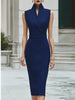 FJØRNA chic sleeveless midi dress with lapel collar and structured design, perfect for elegant daytime or evening wear.